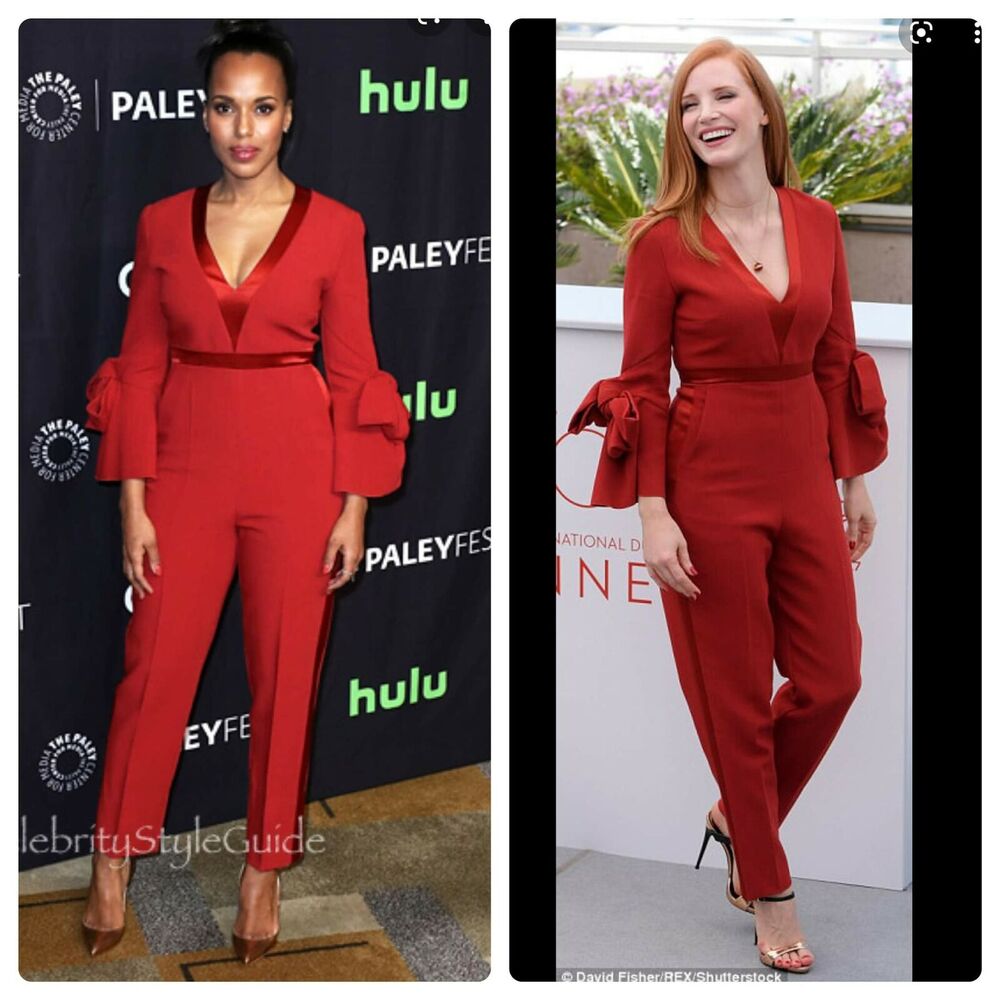 ROKSANDA Florent‎ Bow Sleeve Stretch Crepe Jumpsuit Red 12 ASO Kerry Washington